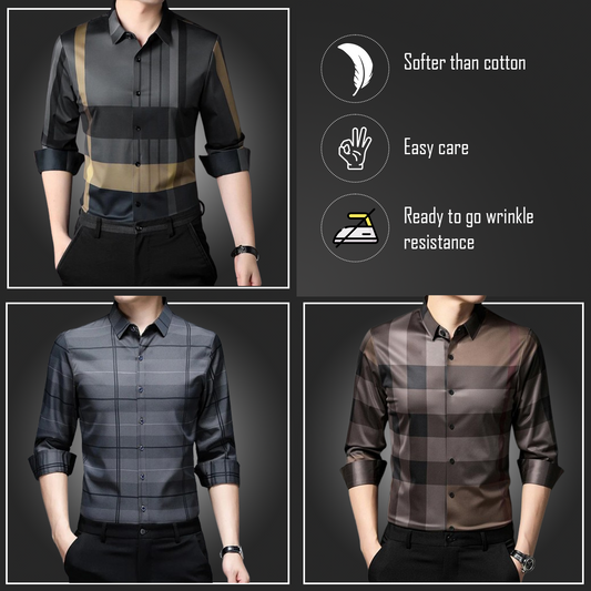 Pack of 3 Full Sleeve Cotton Check Shirt (GYL+SILVER L+BB CHECK)