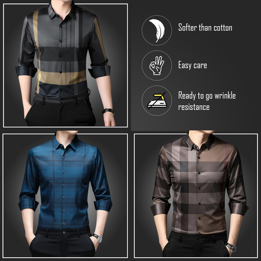 Pack of 3 Full Sleeve Cotton Check Shirt (GYL+BFCHK+BB CHECK)