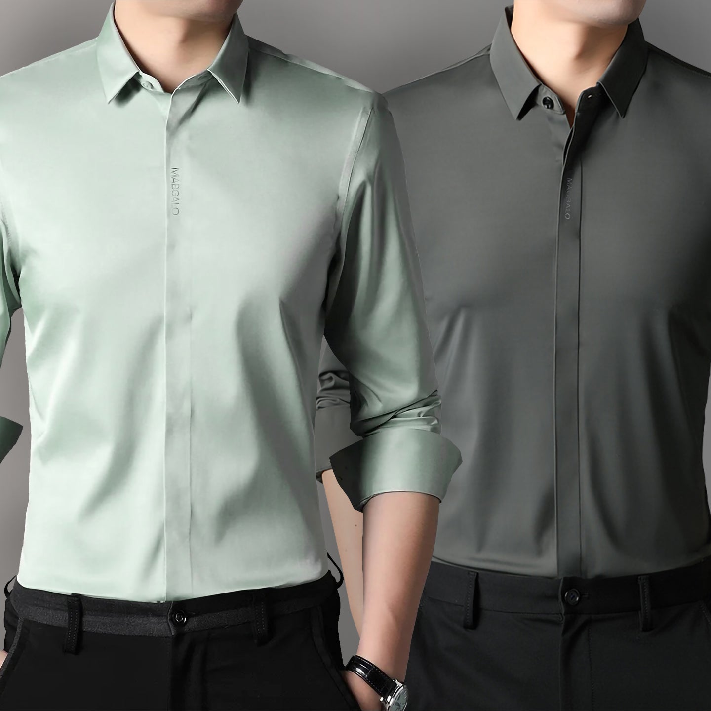 Premium Men's Solid Shirts (Solid Light Green + Solid Grey)