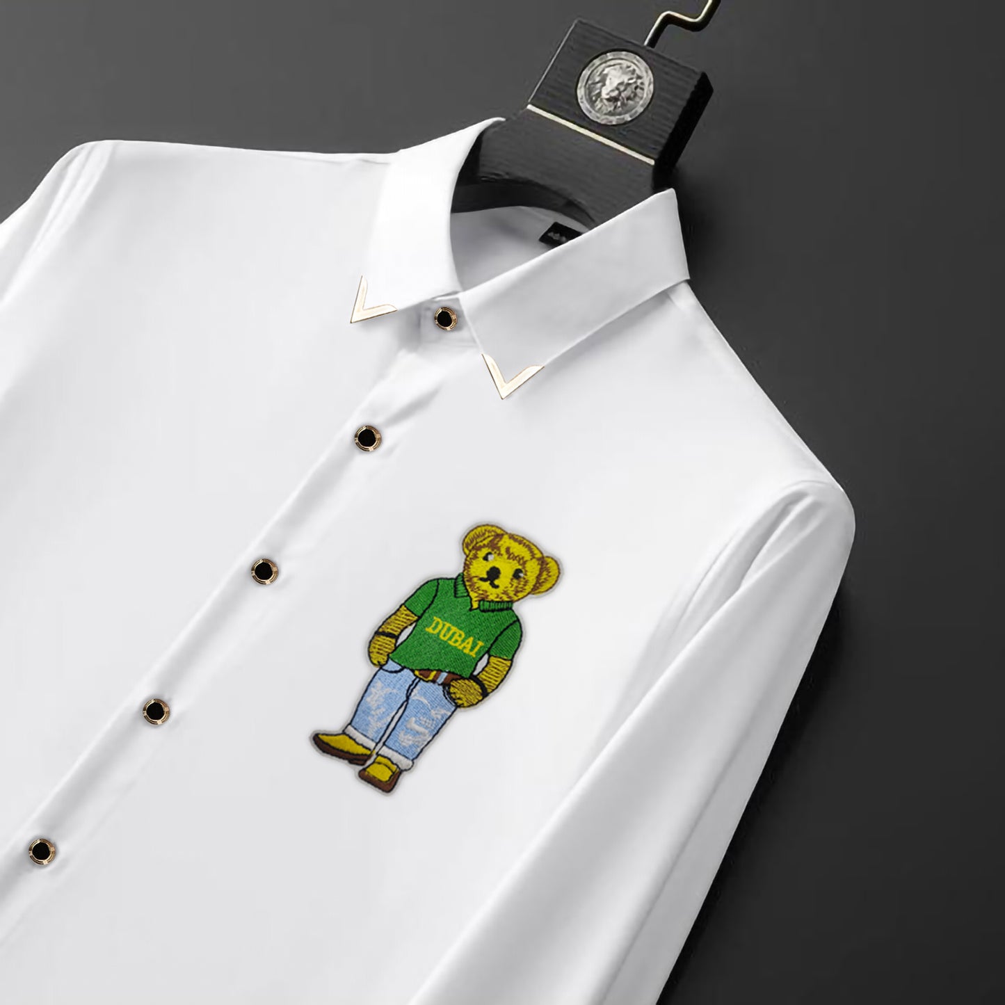 Men's Luxury Embroidery Shirt (Golden Buttons)