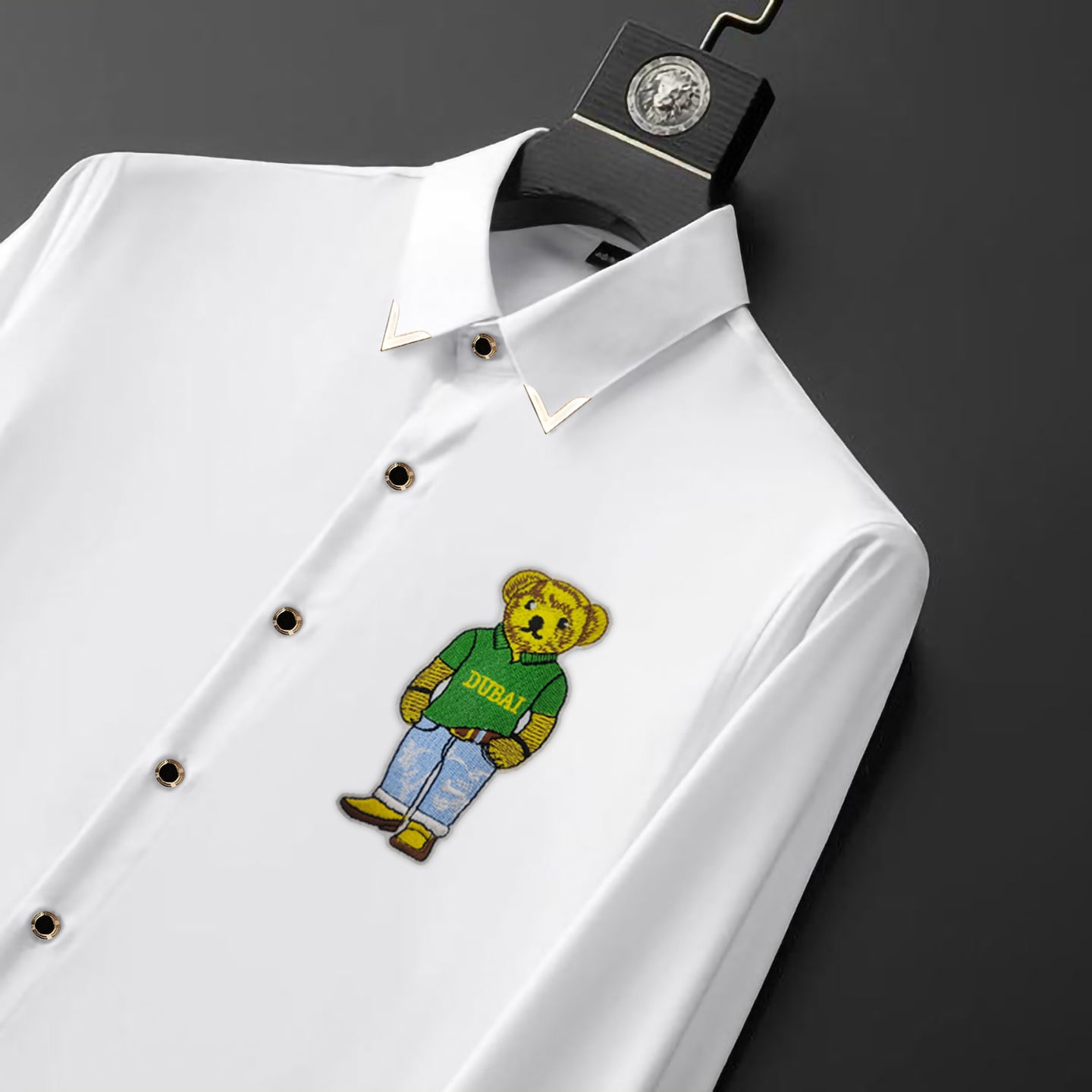 Men's Luxury Embroidery Shirt (Golden Buttons)