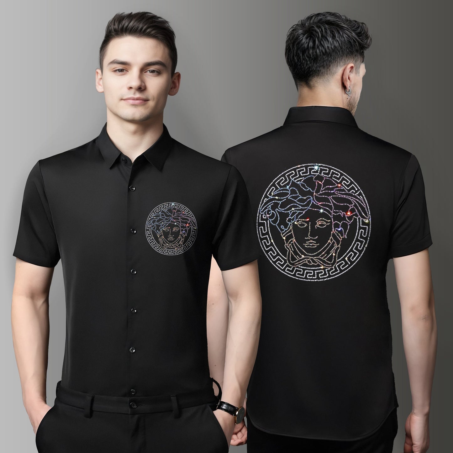 Men's Luxury Rhinestone Half Sleeve Shirt