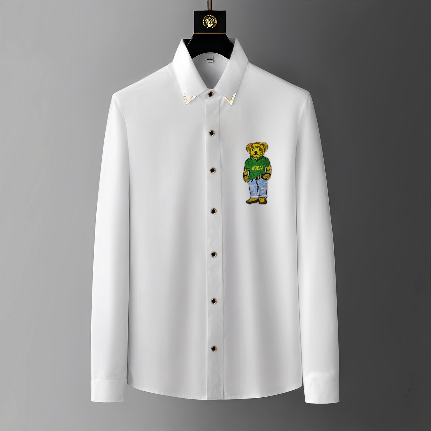 Men's Luxury Embroidery Shirt (Golden Buttons)