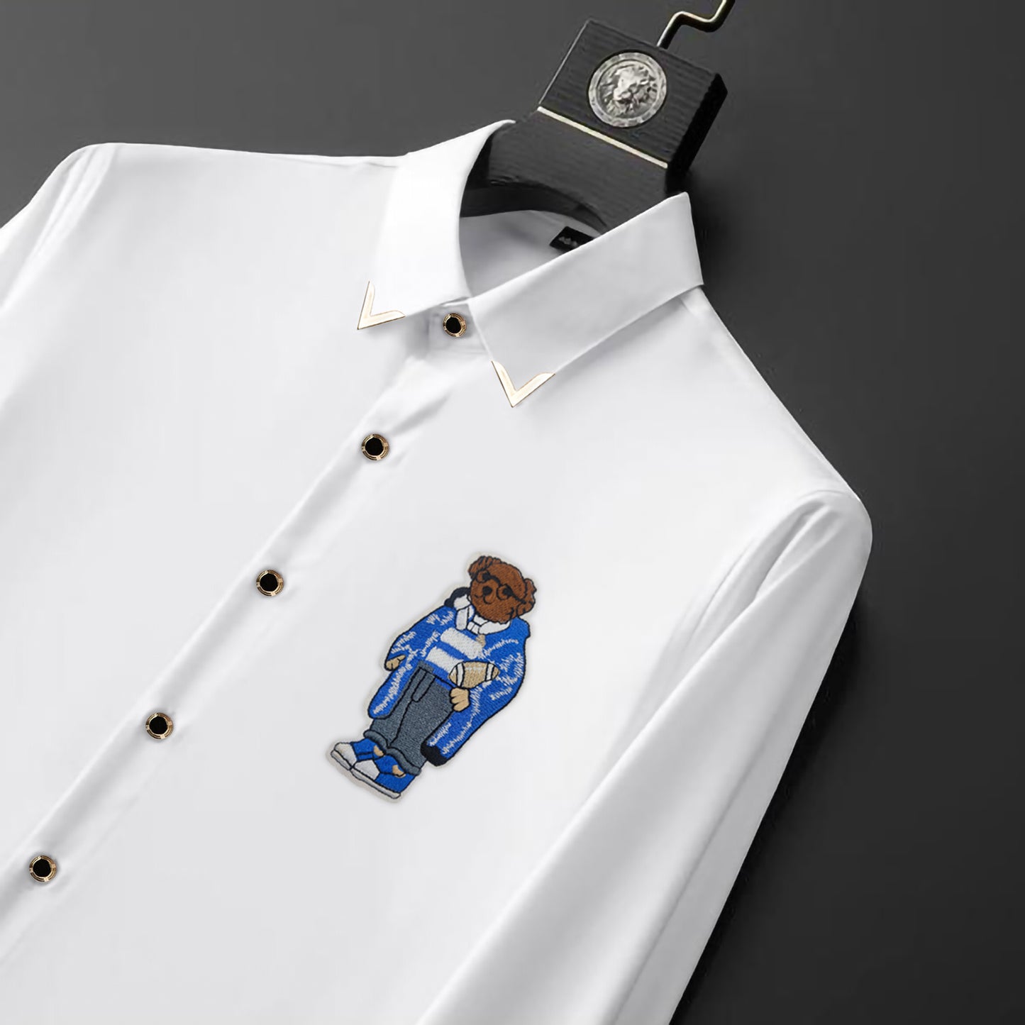 Men's Luxury Embroidery Shirt (Golden Buttons)