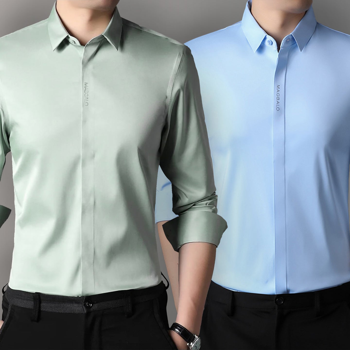 Premium Men's Solid Shirts (Solid Light Green + Solid Sky Blue)