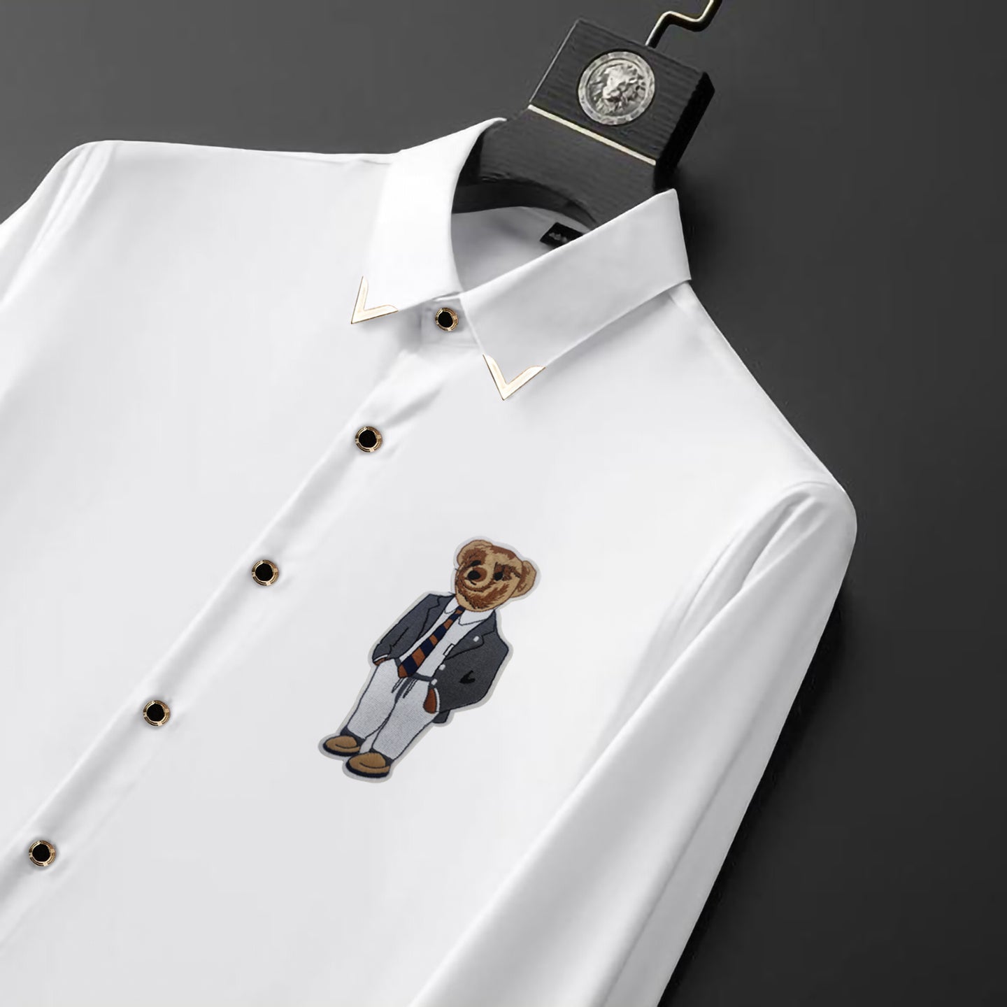 Men's Luxury Embroidery Shirt (Golden Buttons)