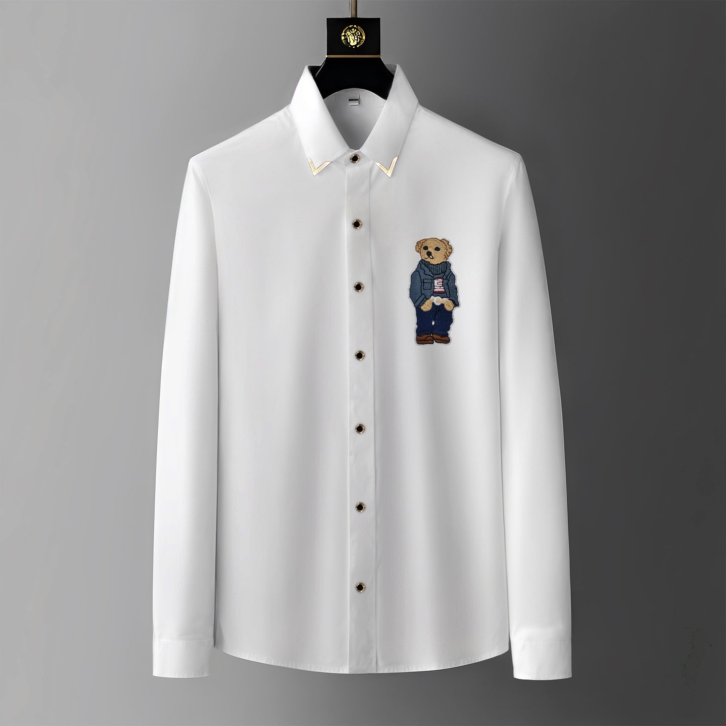 Men's Luxury Embroidery Shirt (Golden Buttons)