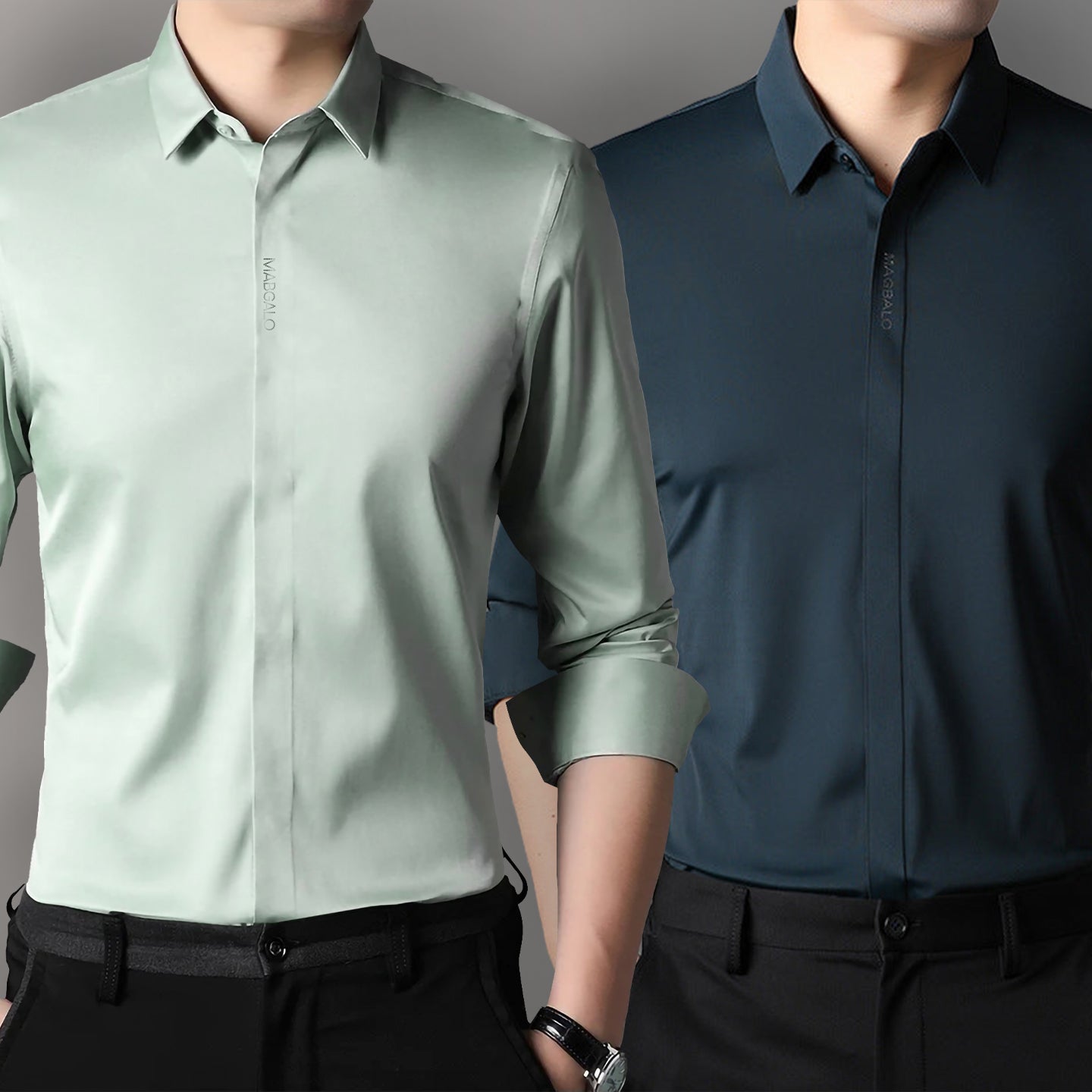 Premium Men's Solid Shirts (Solid Light Green + Solid Prussian Blue)