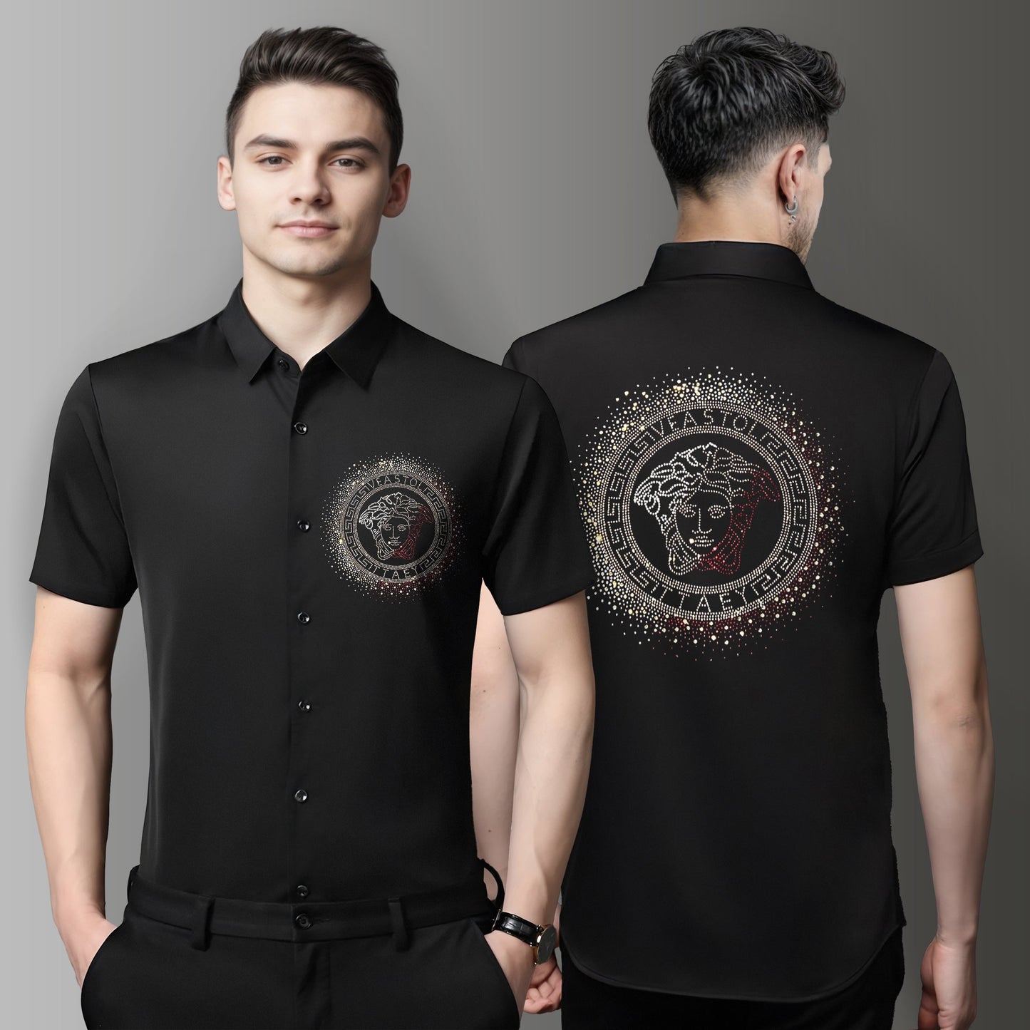 Men's Luxury Rhinestone Half Sleeve Shirt