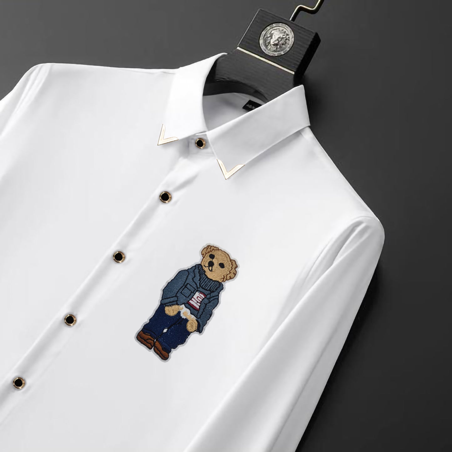 Men's Luxury Embroidery Shirt (Golden Buttons)