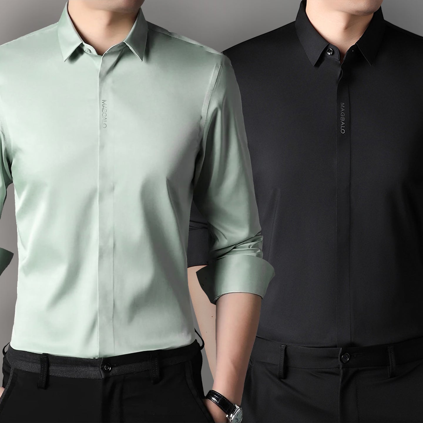 Premium Men's Solid Shirts (Solid Light Green + Solid Black)