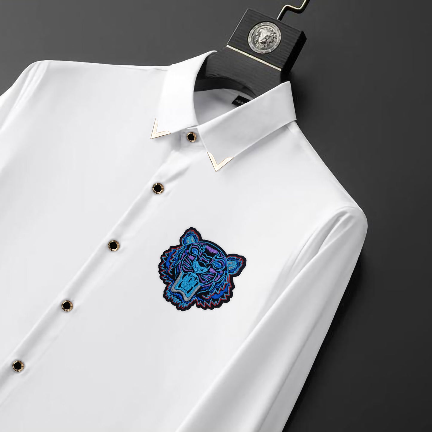 Men's Luxury Embroidery Shirt (Golden Buttons)