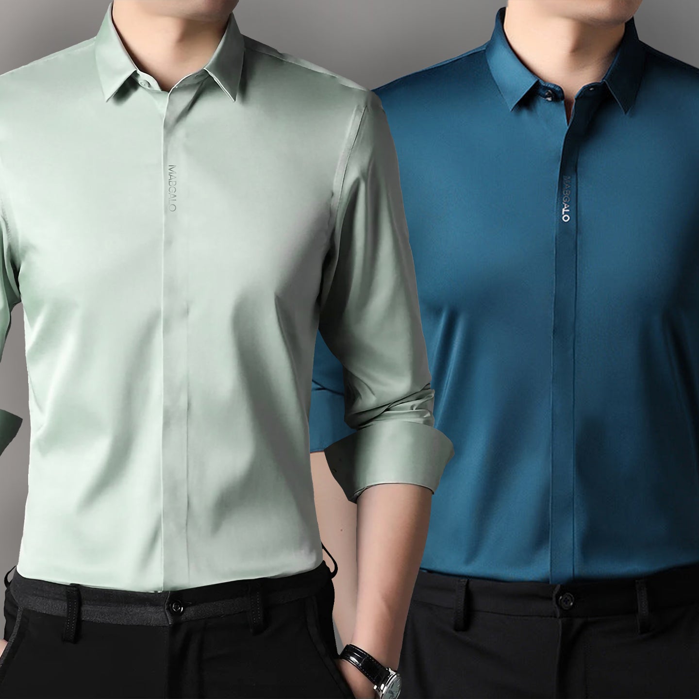 Premium Men's Solid Shirts (Solid Light Green + Solid Royal Blue)