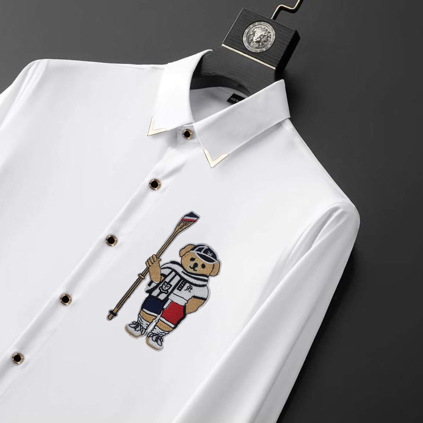 Men's Luxury Embroidery Shirt (Golden Buttons)