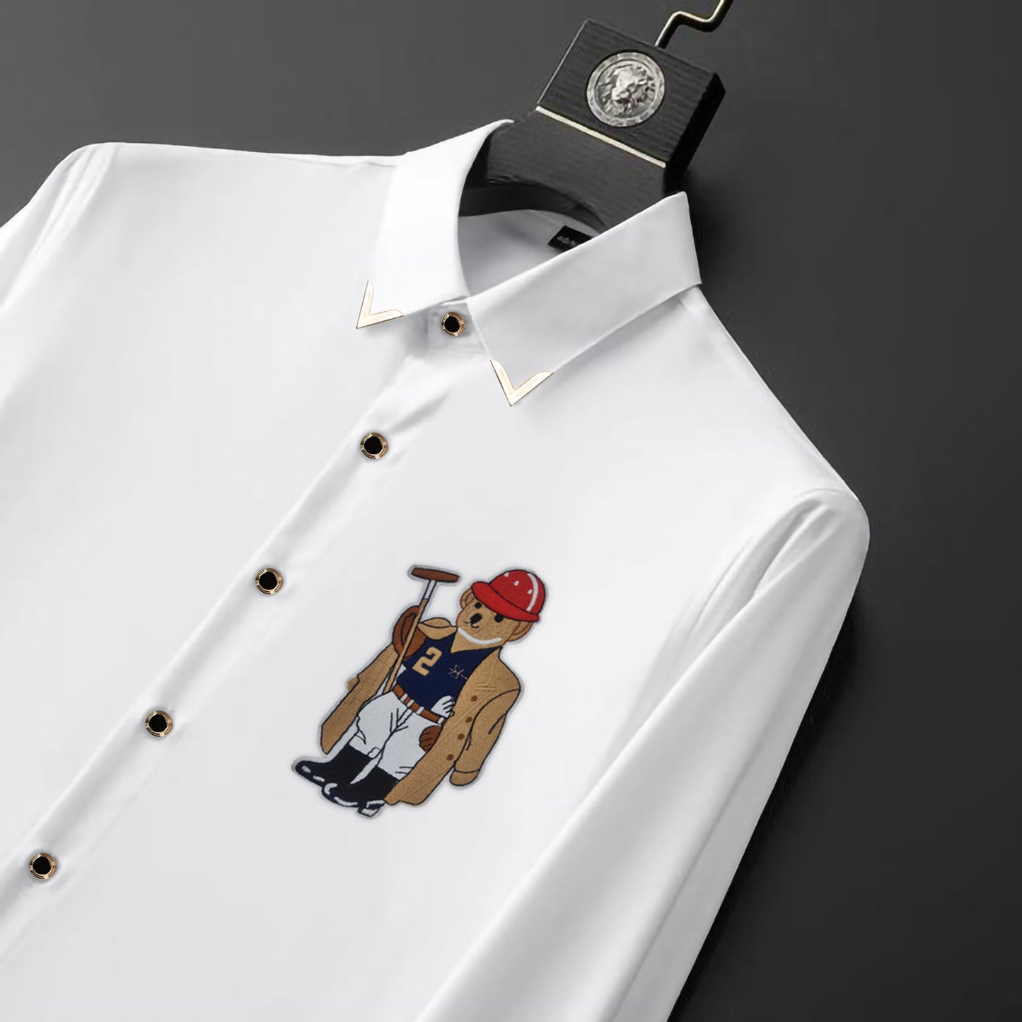 Men's Luxury Embroidery Shirt (Golden Buttons)