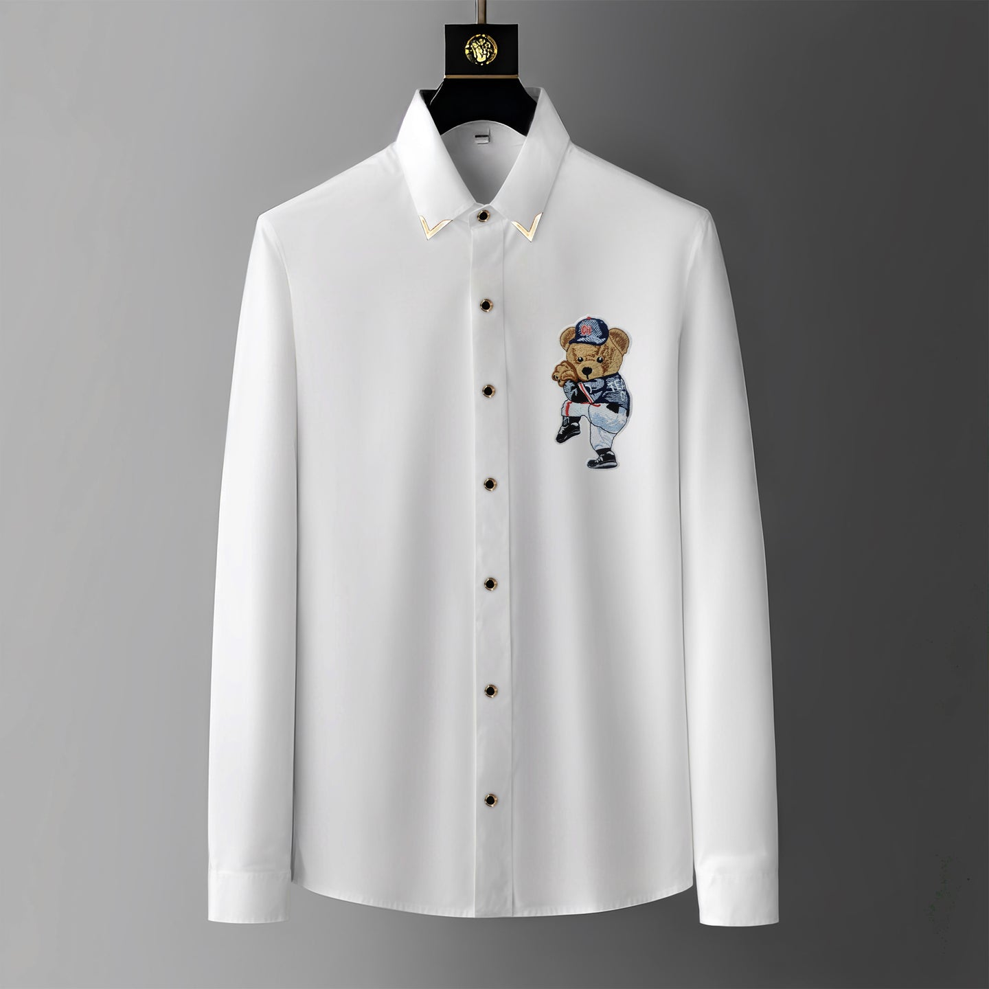 Men's Luxury Embroidery Shirt (Golden Buttons)