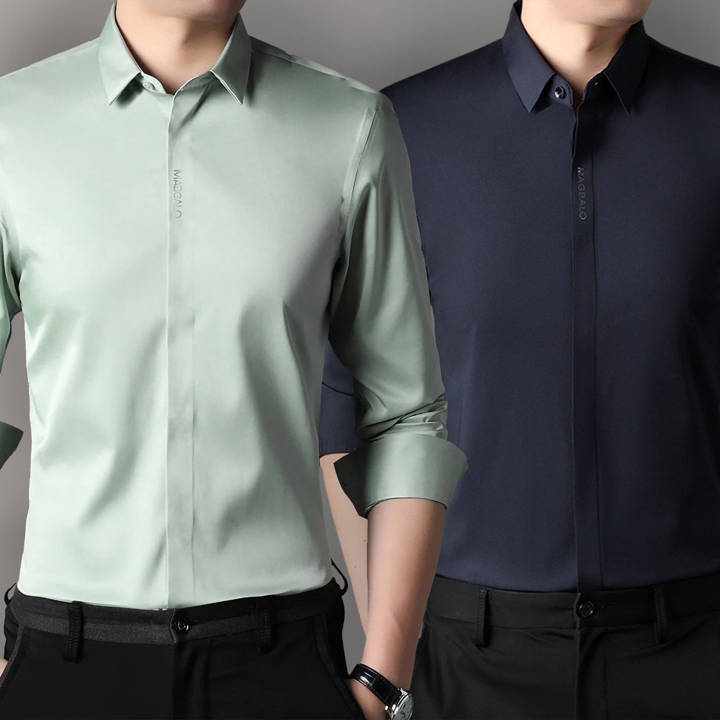 Premium Men's Solid Shirts (Solid Light Green + Solid Navy Blue)