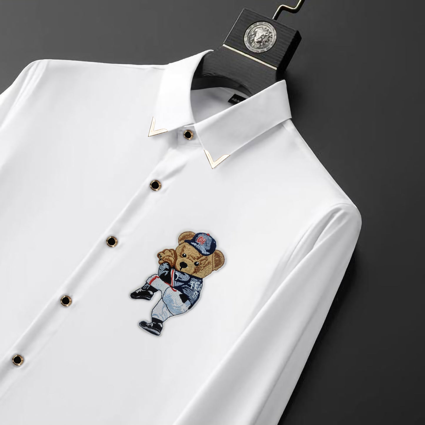 Men's Luxury Embroidery Shirt (Golden Buttons)