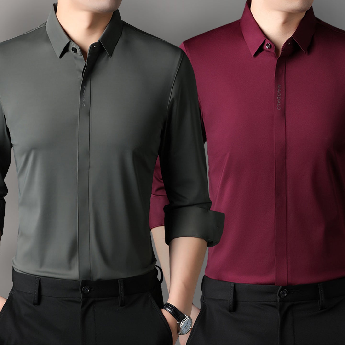 Premium Men's Solid Shirts (Solid Grey + Solid Dark Red)