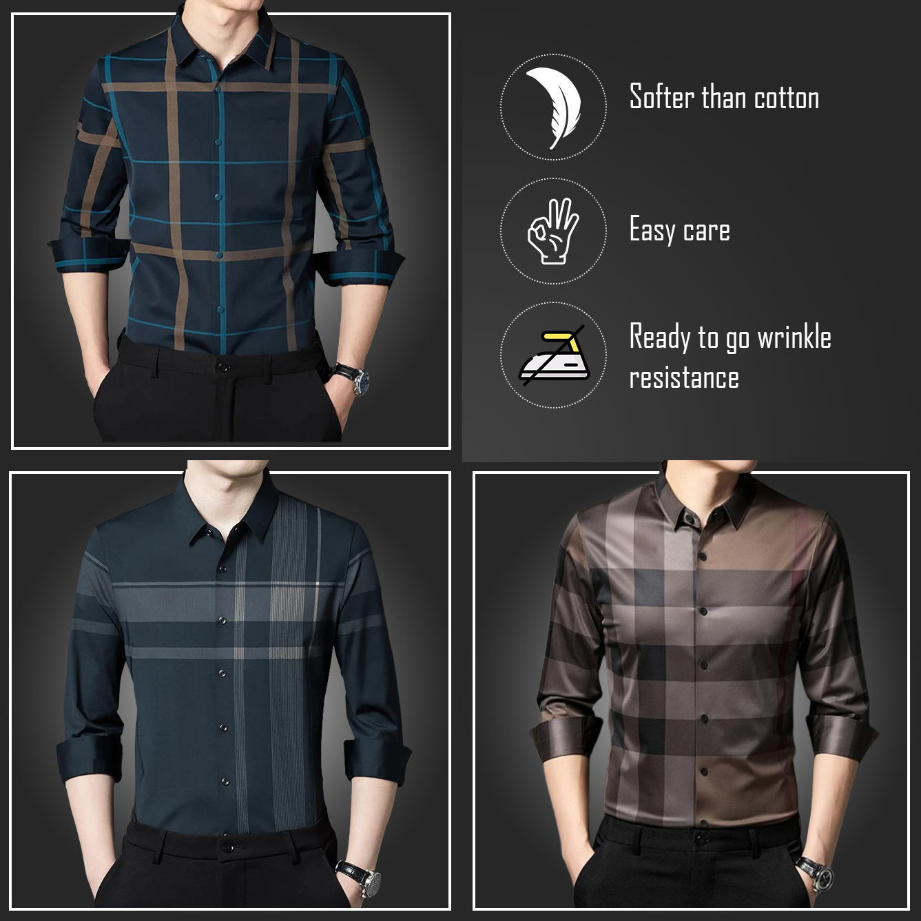 Latest Pack of 3 Full Sleeve Cotton Check Shirt (BLUE G+DGC+BB CHECK)