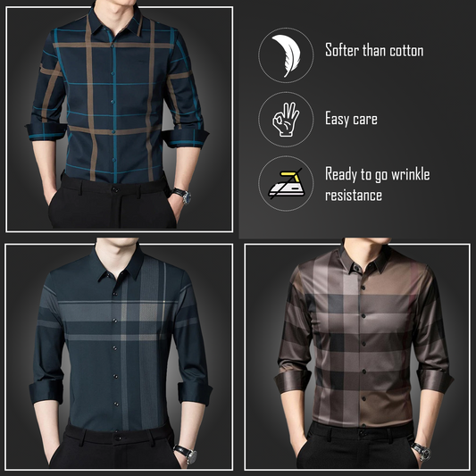 Latest Pack of 3 Full Sleeve Cotton Check Shirt (BLUE G+DGC+BB CHECK)