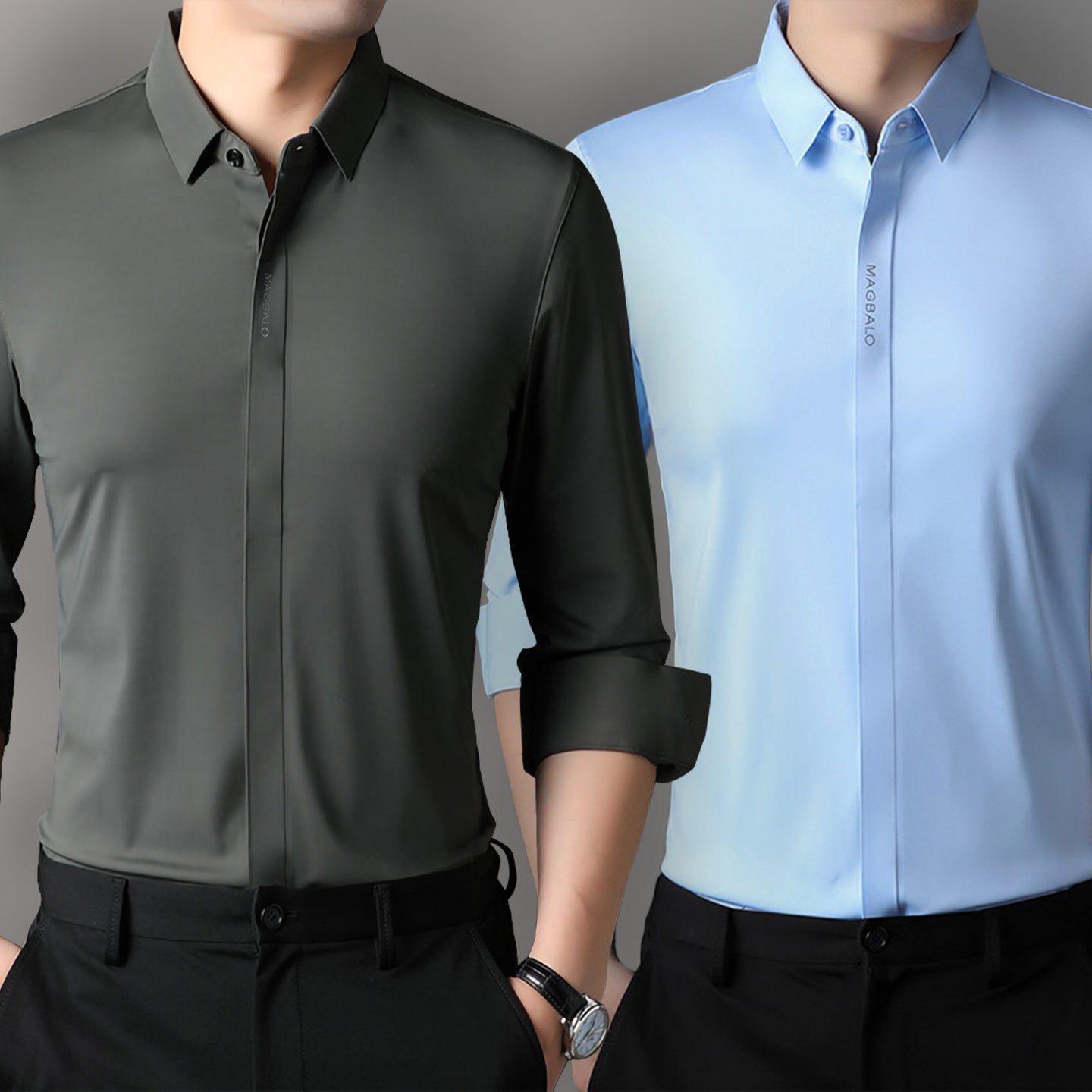 Premium Men's Solid Shirts (Solid Grey + Solid Sky Blue)