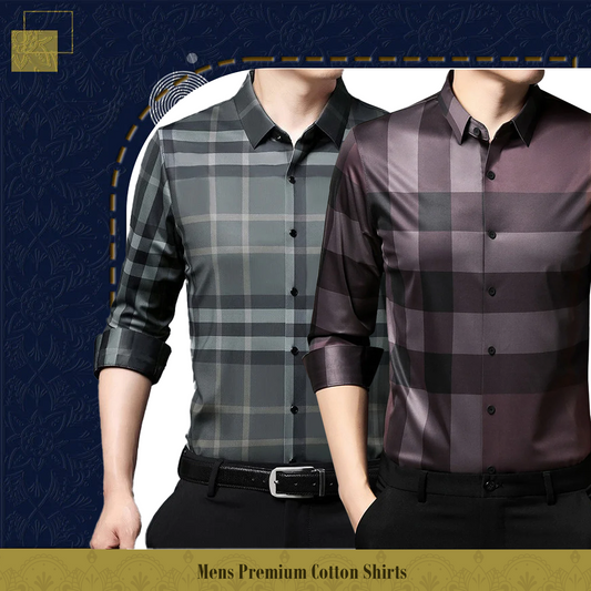 Men's Premium Cotton Shirts (GREEN CHECK+BB2)