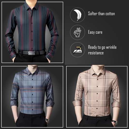 Latest Pack of 3 Full Sleeve Cotton Check Shirt (R LINE+GL+PEACH 2)