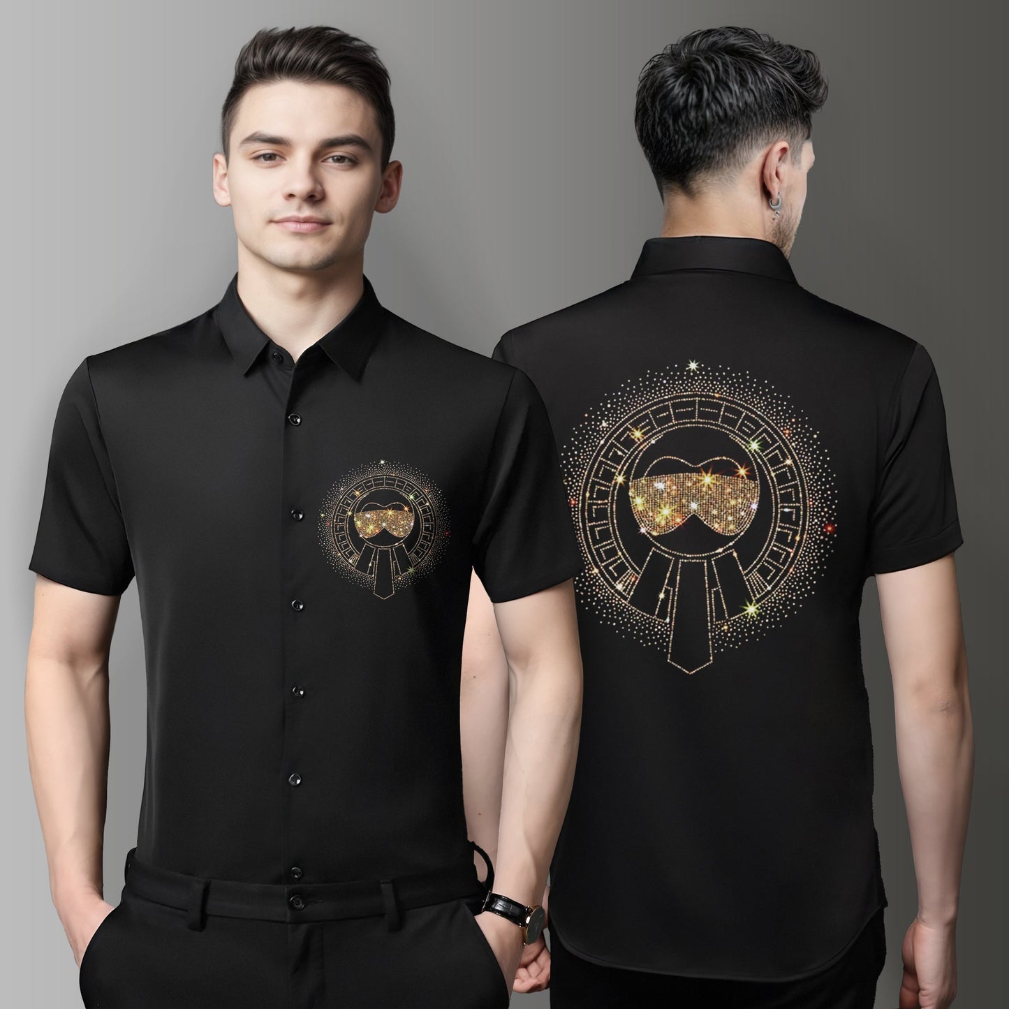 Men's Luxury Rhinestone Half Sleeve Shirt