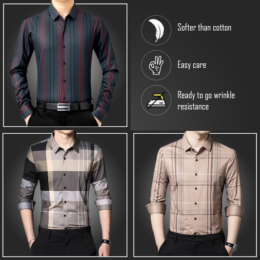 Latest Pack of 3 Full Sleeve Cotton Check Shirt (R LINE+PEACH 2+CGL)