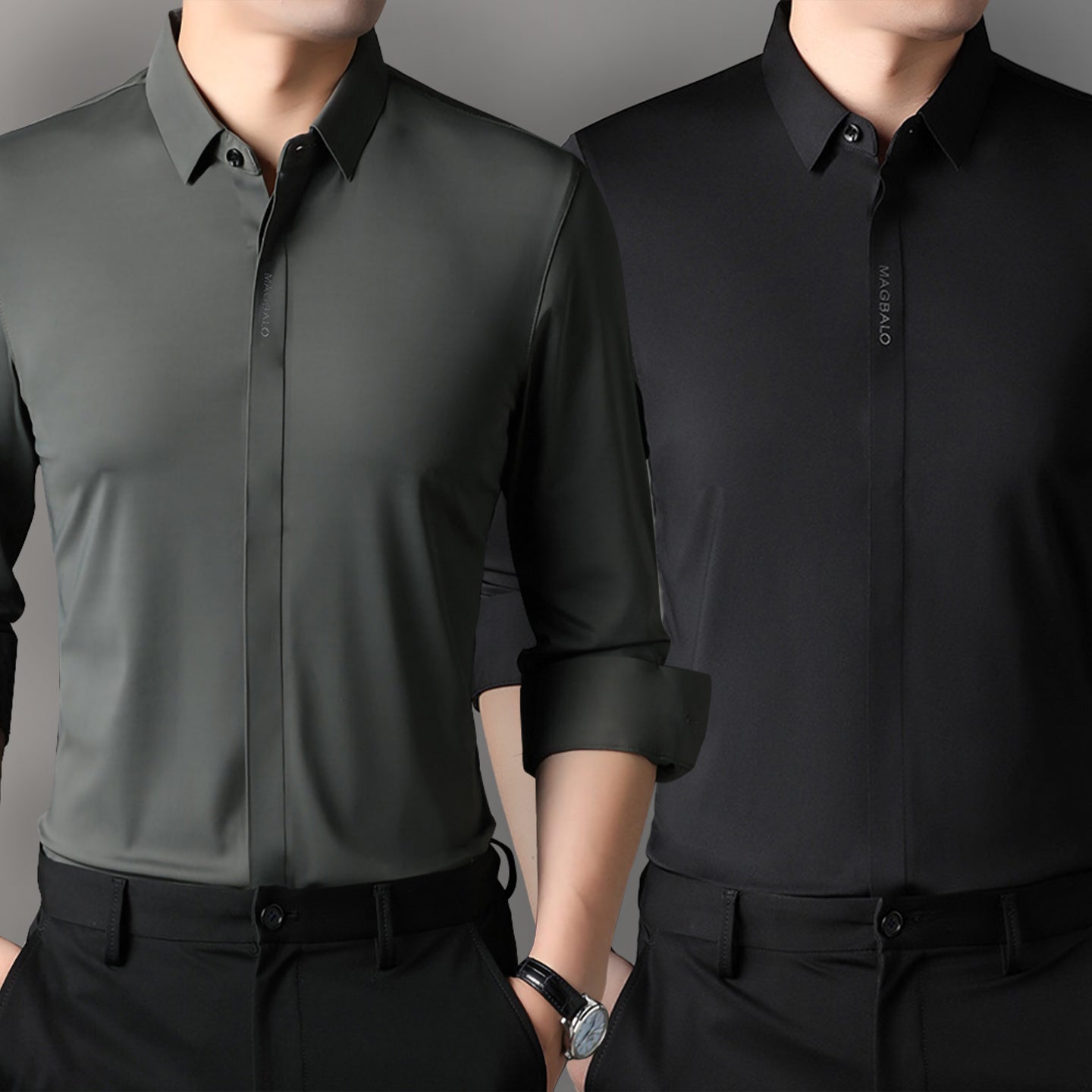 Premium Men's Solid Shirts (Solid Grey + Solid Black)