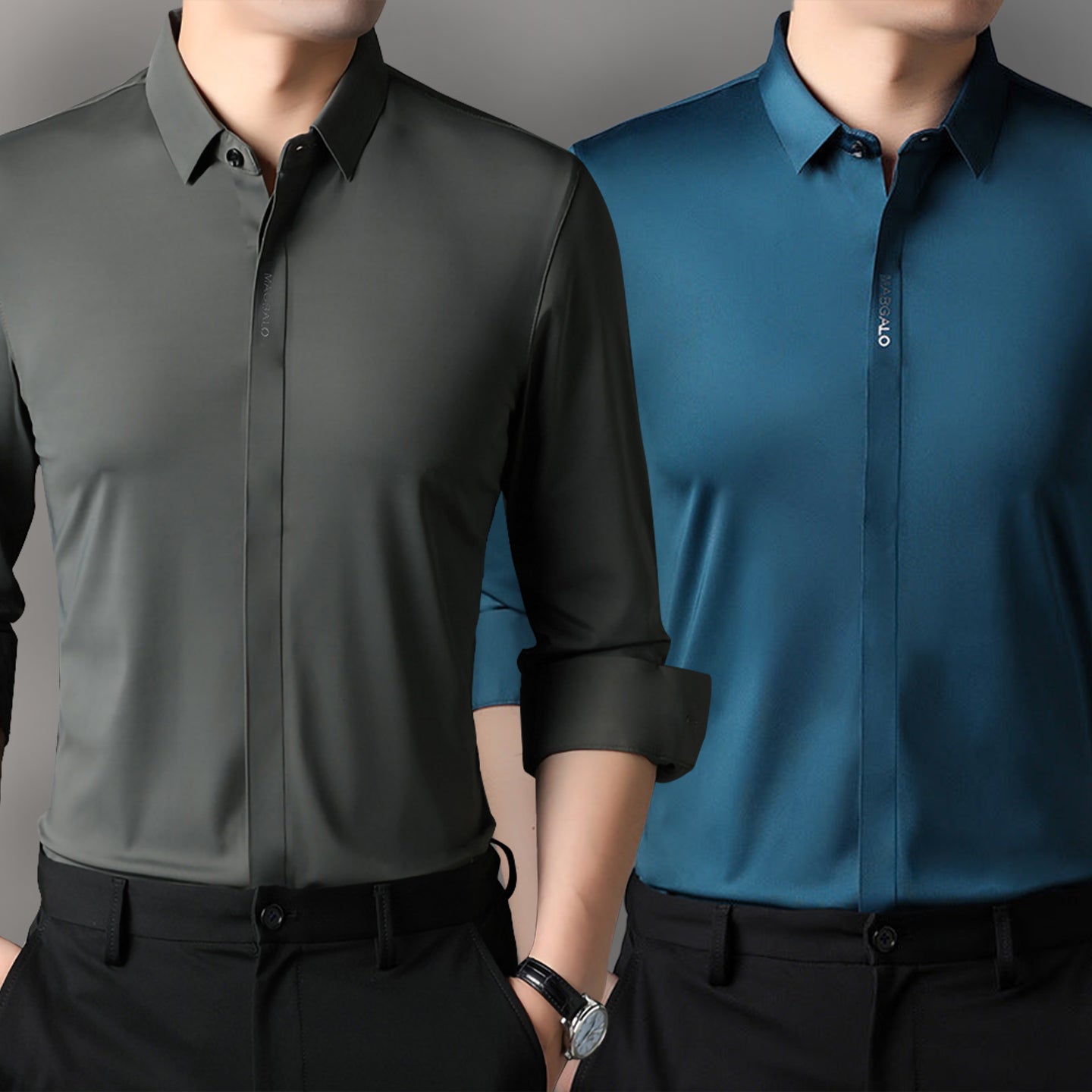 Premium Men's Solid Shirts (Solid Grey + Solid Royal Blue)