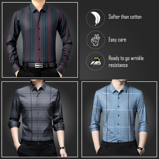 Latest Pack of 3 Full Sleeve Cotton Check Shirt (R LINE+SILVER L+GL 2)