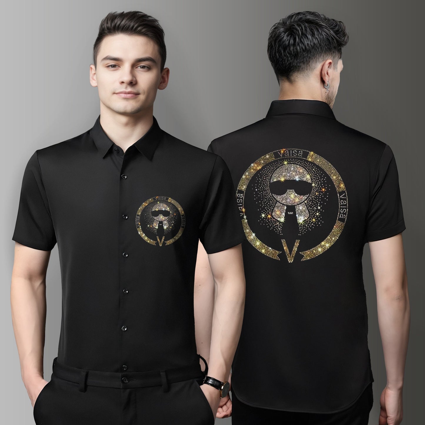 Men's Luxury Rhinestone Half Sleeve Shirt