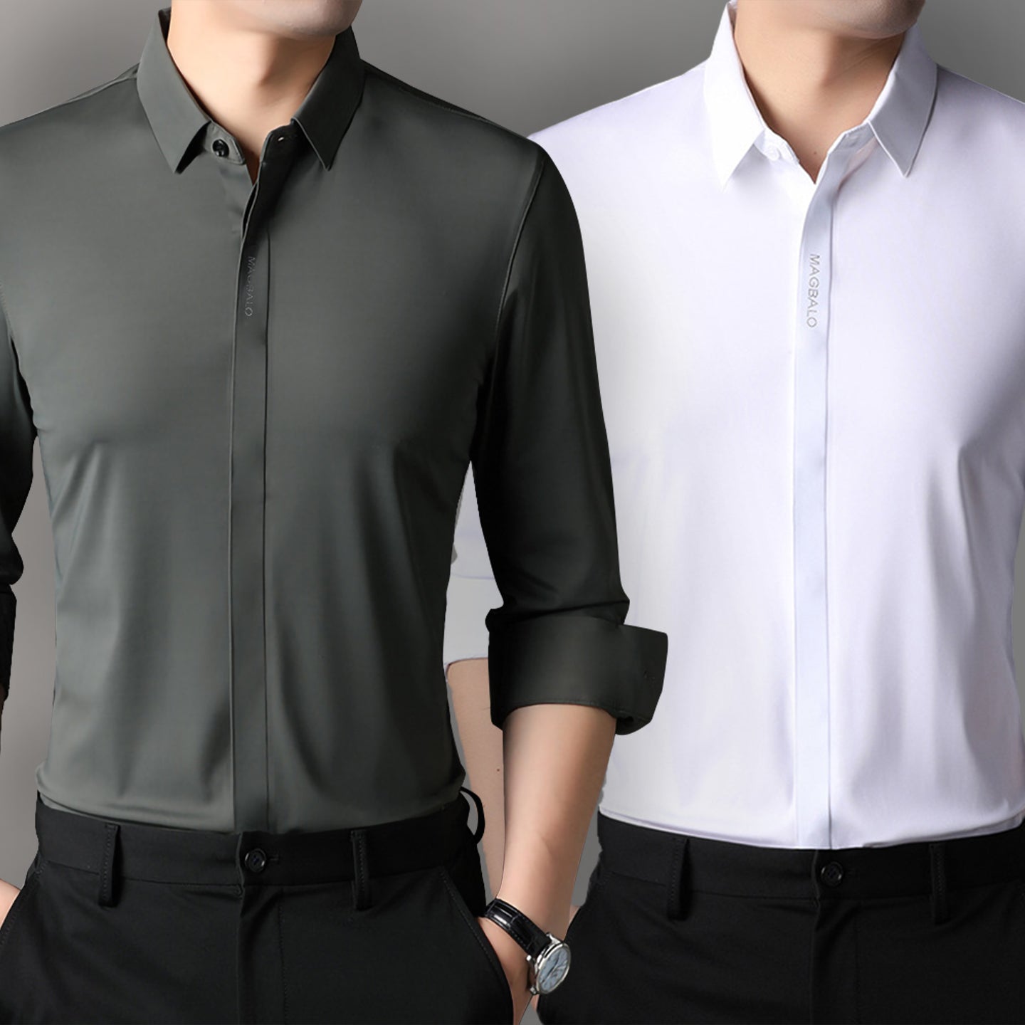 Premium Men's Solid Shirts (Solid Grey + Solid White)