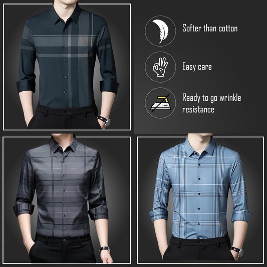 Latest Pack of 3 Full Sleeve Cotton Check Shirt (DGC+SILVER L+GL 2)