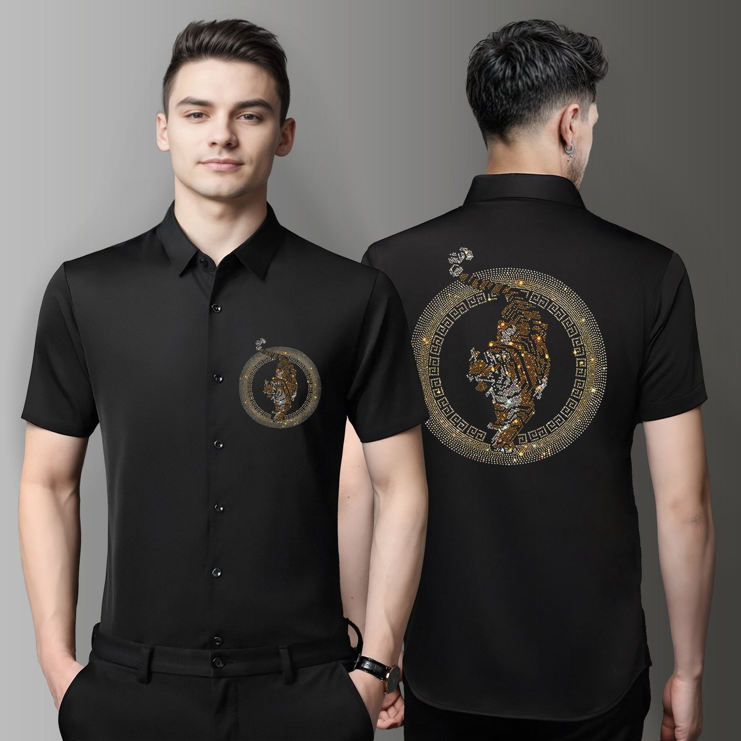 Men's Luxury Rhinestone Half Sleeve Shirt