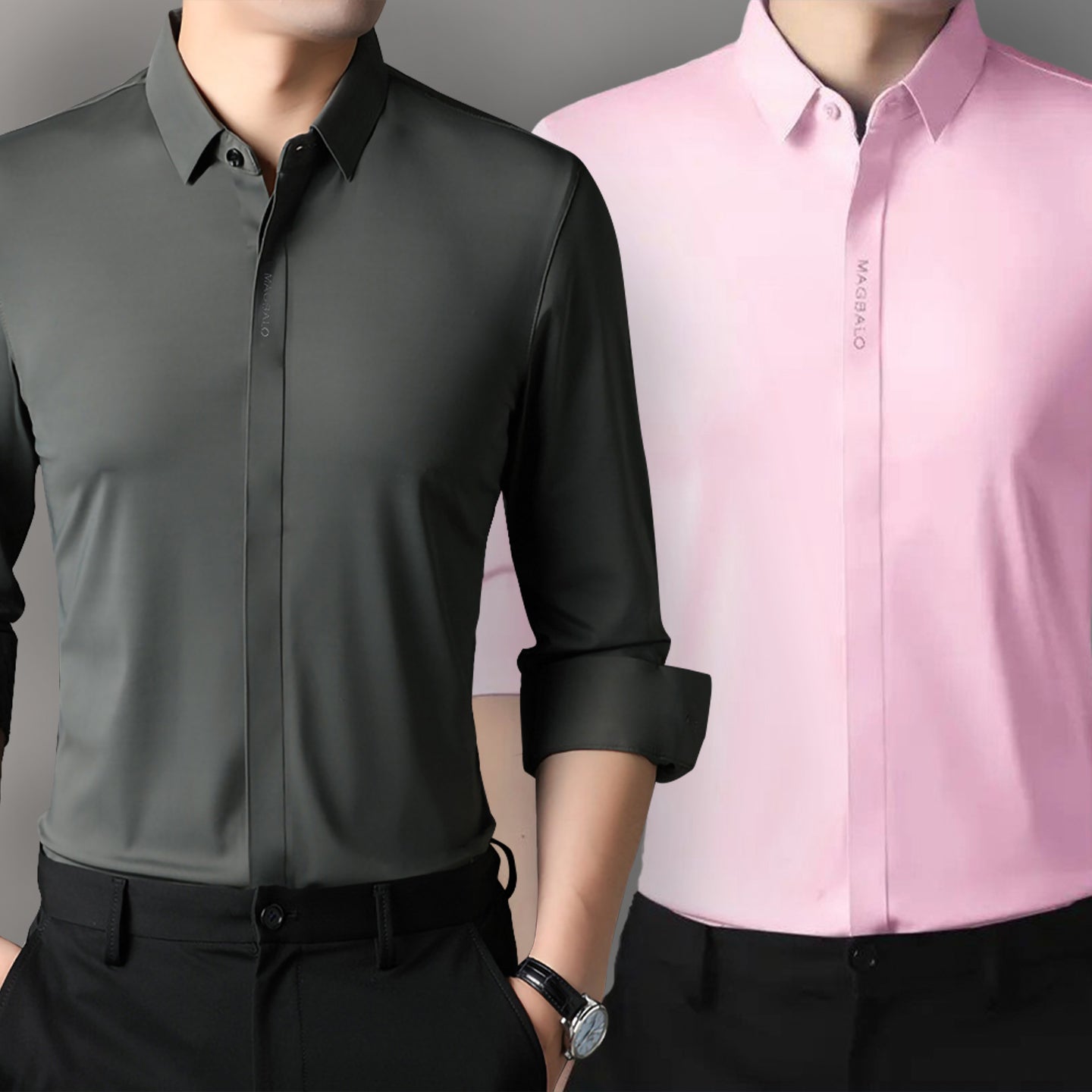 Premium Men's Solid Shirts (Solid Grey + Solid Pink)