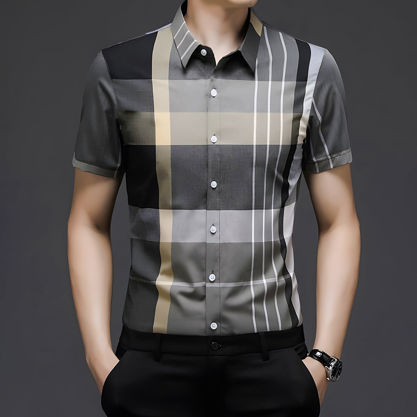 Half Sleeves Men's Cotton Check Shirt