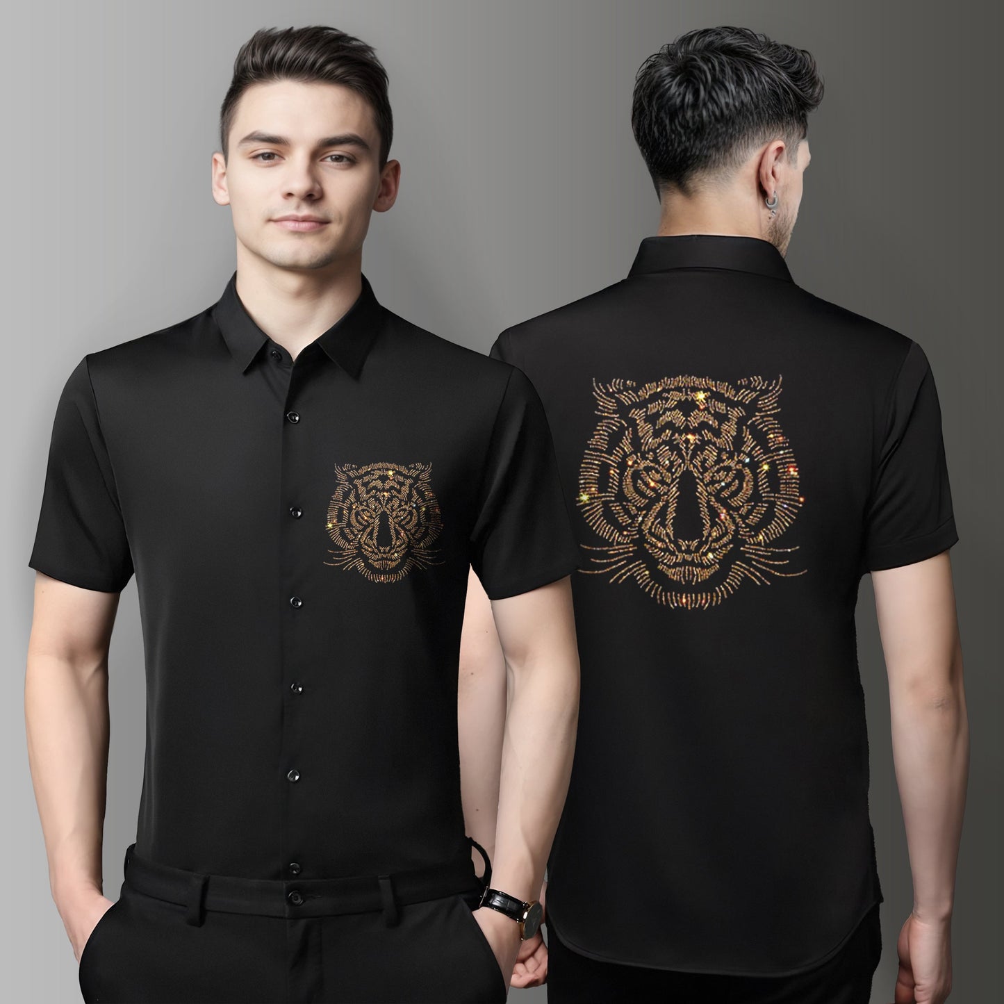 Men's Luxury Rhinestone Half Sleeve Shirt