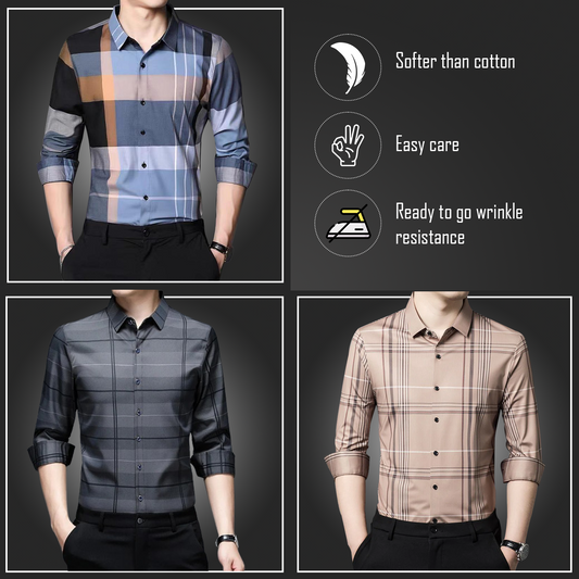 Latest Pack of 3 Full Sleeve Cotton Check Shirt (SOB+SILVER L+PEACH 2)