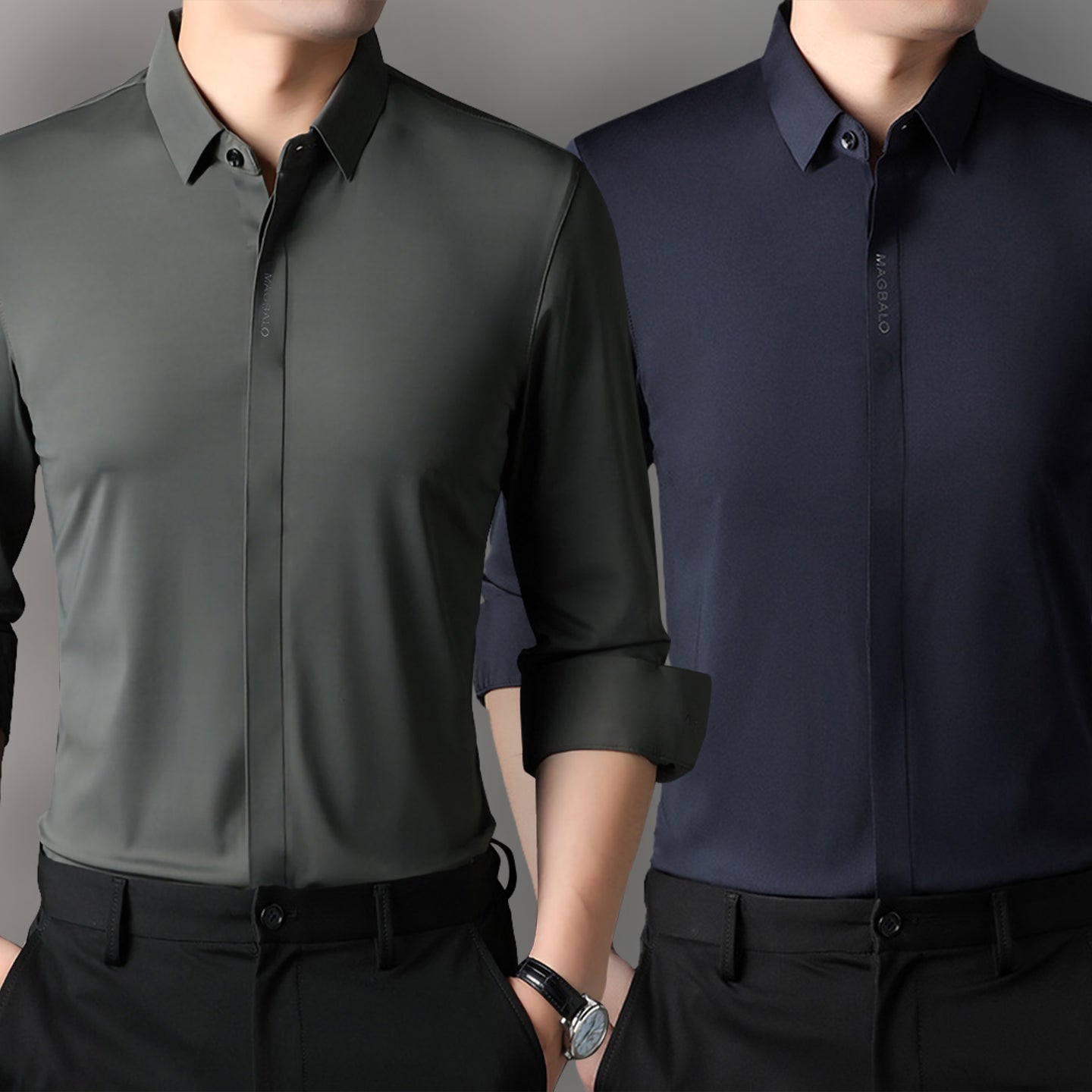 Premium Men's Solid Shirts (Solid Grey + Solid Navy Blue)