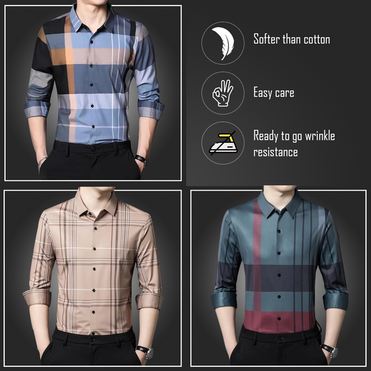 Latest Pack of 3 Full Sleeve Cotton Check Shirt (SOB+PEACH 2+GRC)