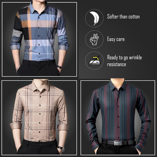 Latest Pack of 3 Full Sleeve Cotton Check Shirt (SOB+PEACH 2+R LINE)