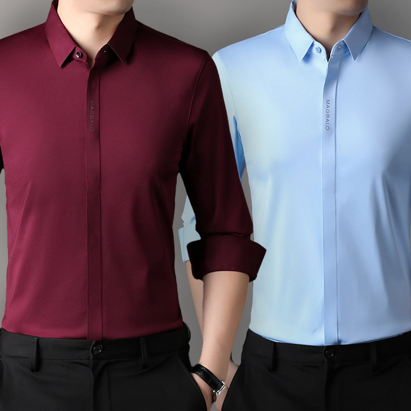 Premium Men's Solid Shirts (Solid Dark Red + Solid Sky Blue)