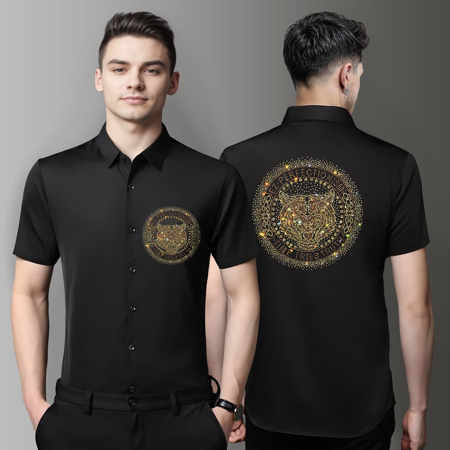 Men's Luxury Rhinestone Half Sleeve Shirt