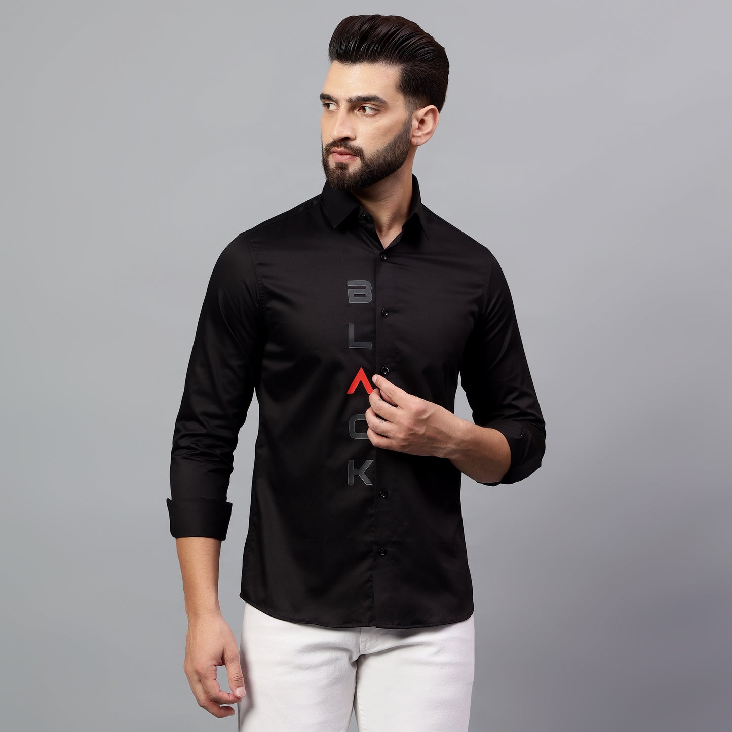 Luxury Design Black Printed Cotton Shirt