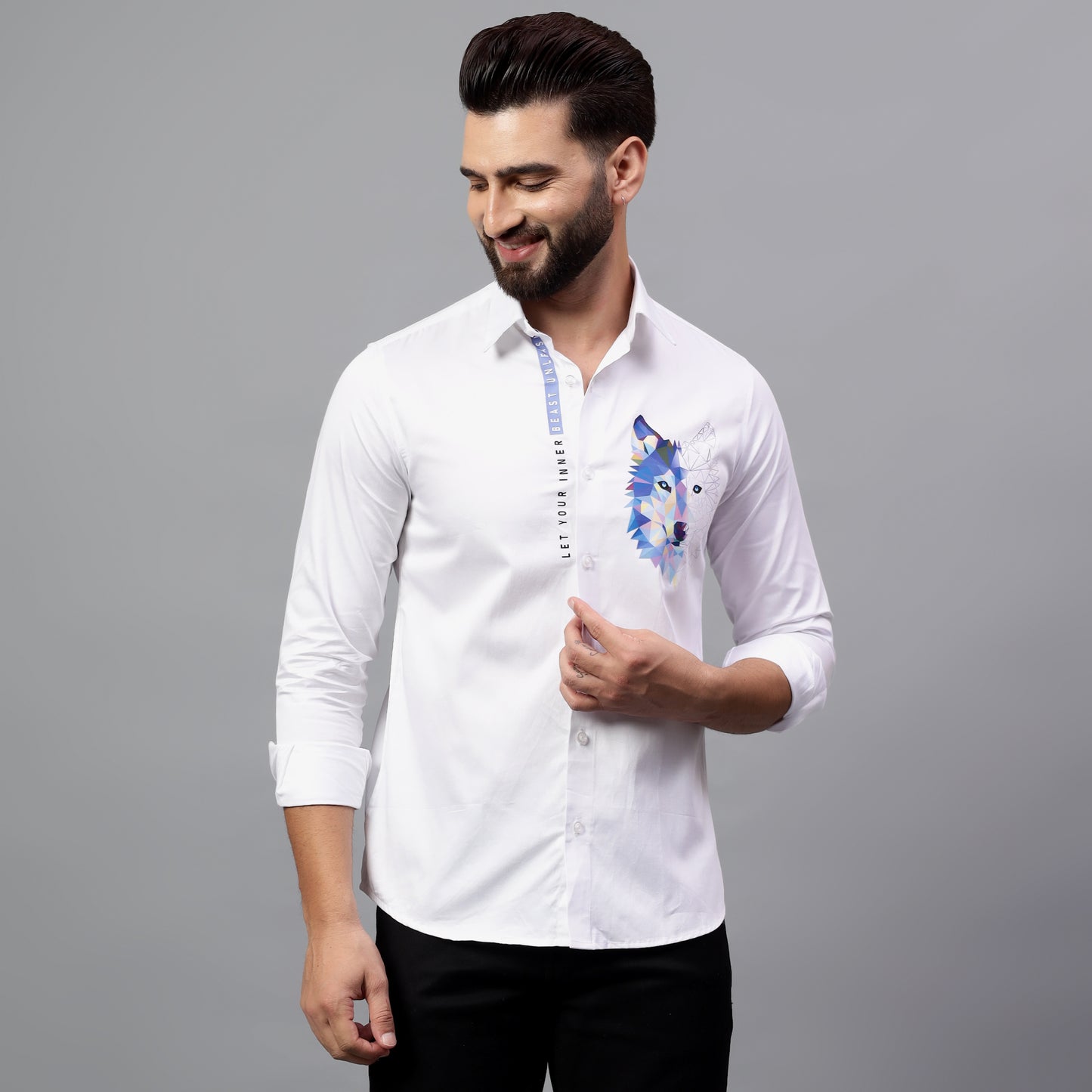 Luxury Design White Printed Cotton Shirt (FMC - A2)