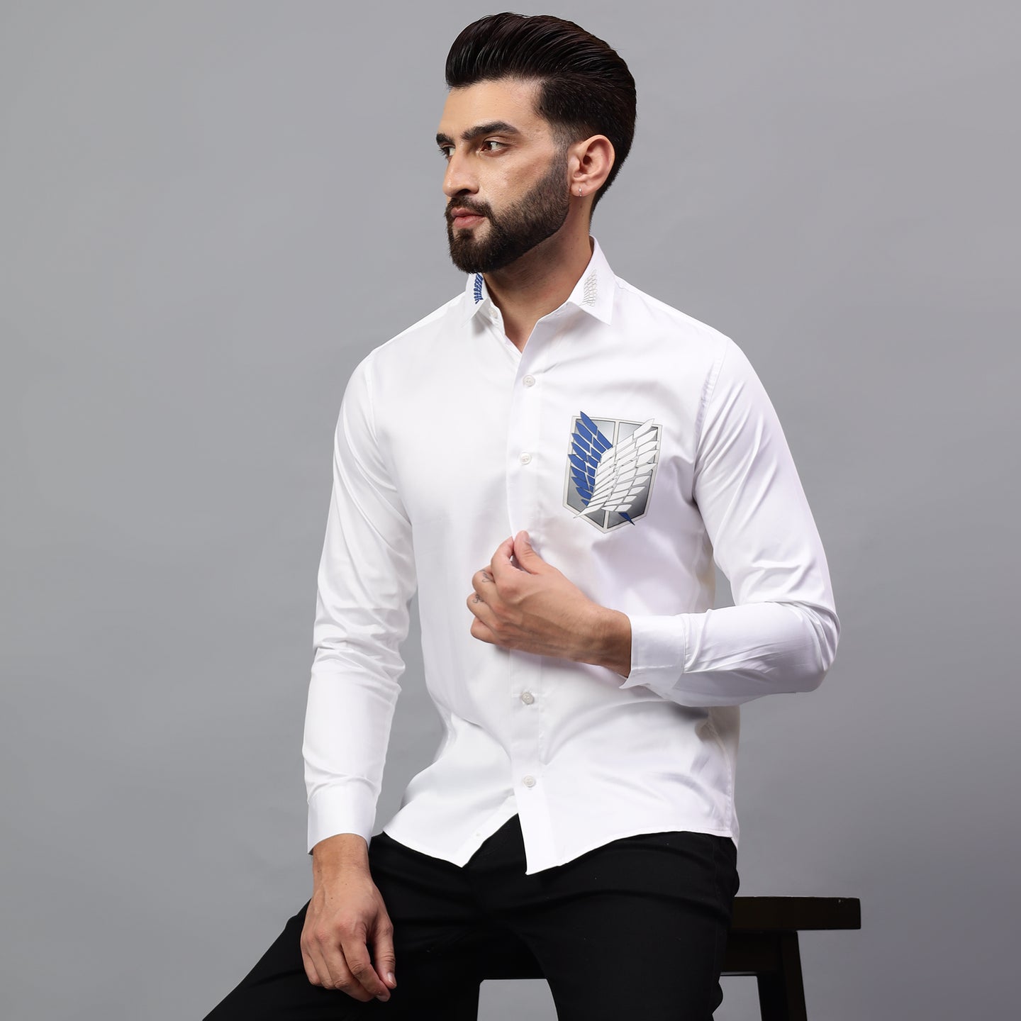 Luxury Design White Printed Cotton Shirt (FMC - A1)