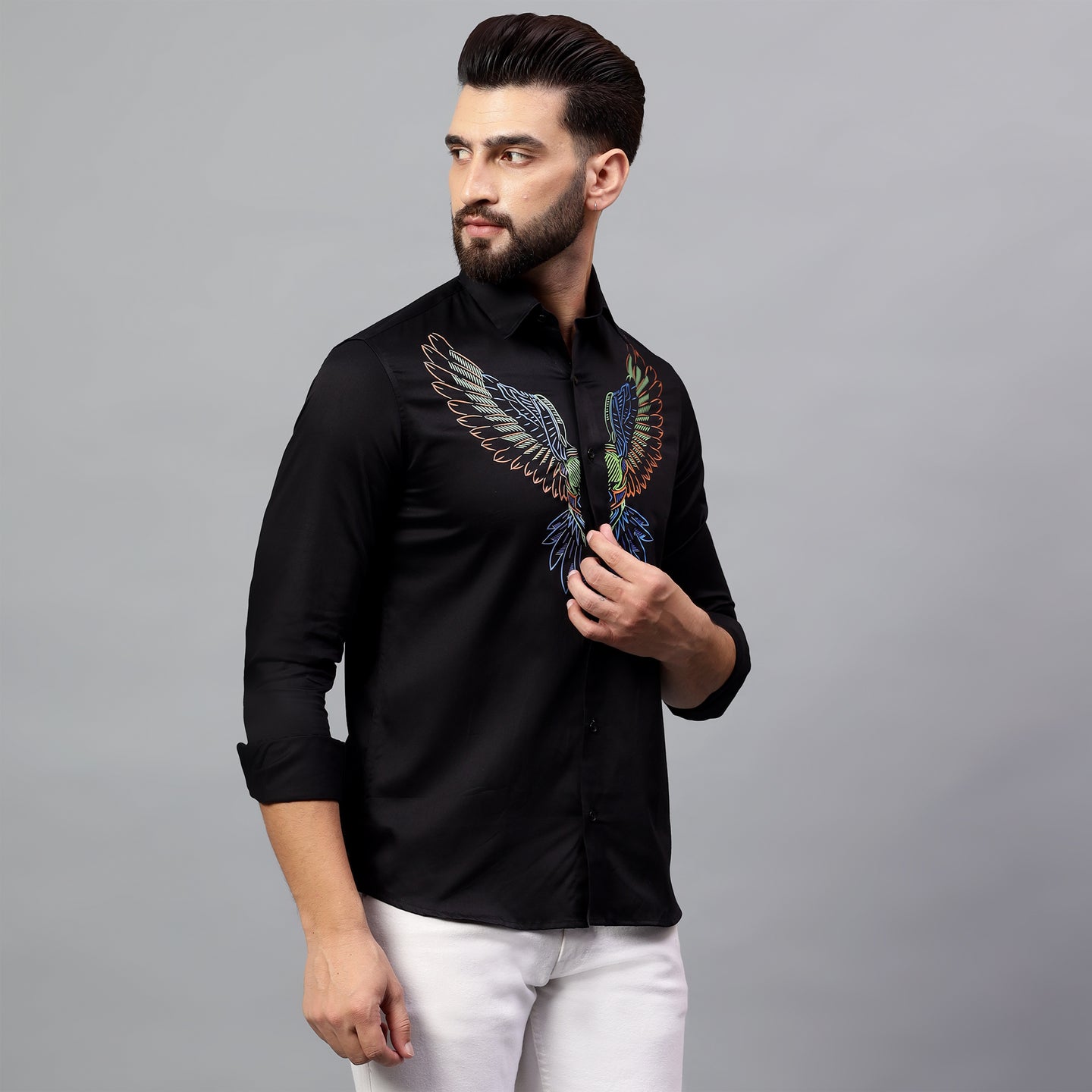 Luxury Design Black Printed Cotton Shirt